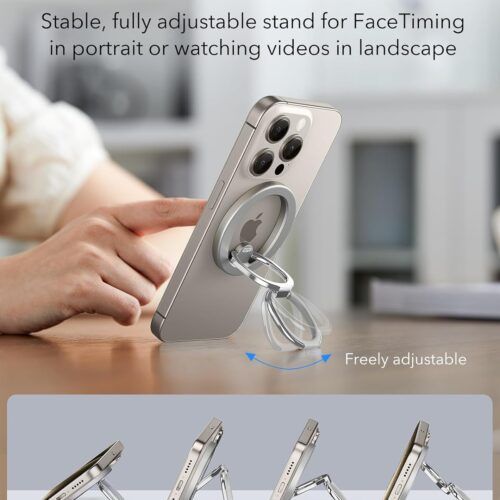 Alternative view of ESR HaloLock MagSafe Ring Stand Natural Titanium