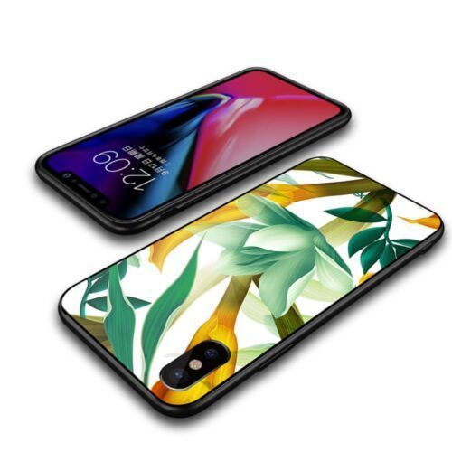 Alternative view of NXE Glass Case iPhone X/Xs Green Flower