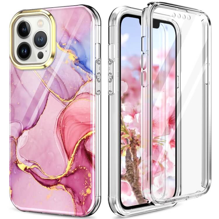 iPhone 13 Pro Max Full Body 360 Case Marble Luxury Pink ΘΗΚΕΣ OEM iPhone 13 Pro Max Full Body 360 Case Marble Luxury Pink