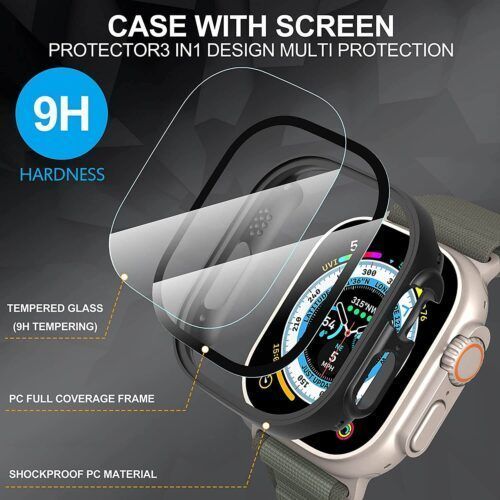 Alternative view of 2-in-1 Hard Frame Black + Tempered Glass Apple Watch 49mm