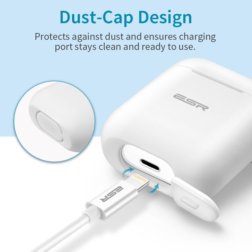 ESR AirPods Protective Silicone Case White (With Keychain) APPLE AIRPODS ESR ESR AirPods Protective Silicone Case White (With Keychain) - Image 3