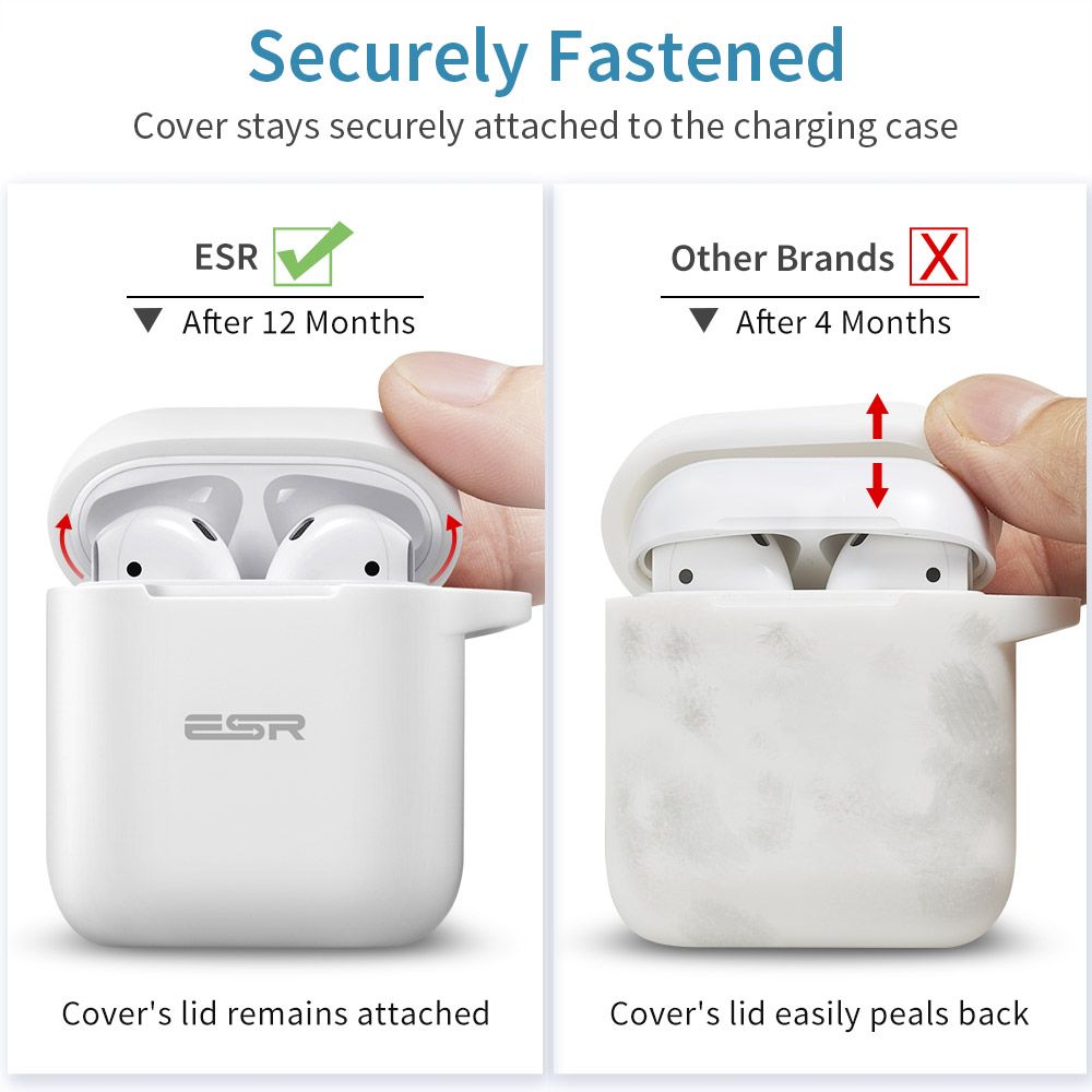 ESR AirPods Protective Silicone Case White (With Keychain) APPLE AIRPODS ESR ESR AirPods Protective Silicone Case White (With Keychain) - Image 6