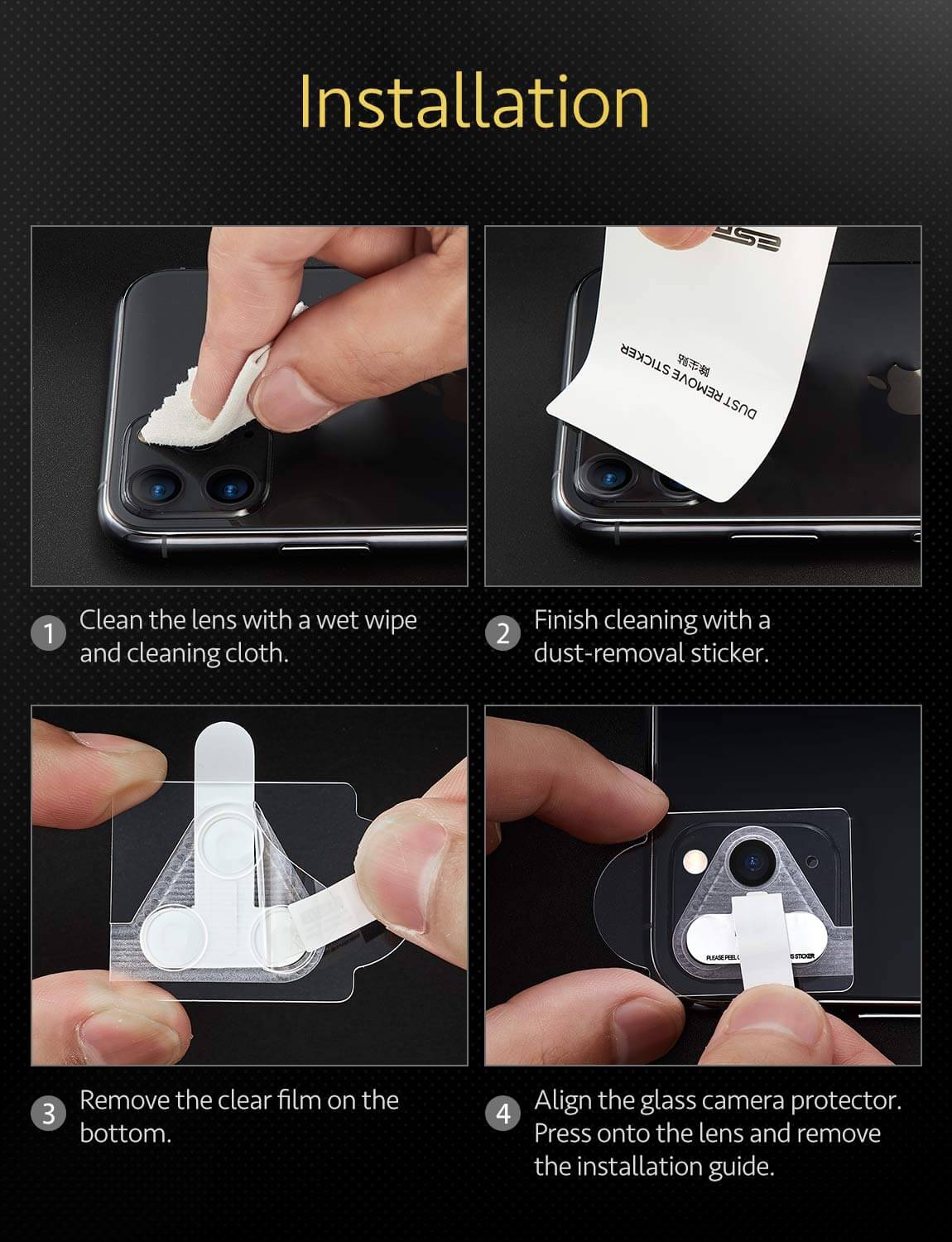 ESR Tempered Glass 9H Camera Lens iPhone 11 Pro/11 Pro Max (2-Pack) ΠΡΟΣΤΑΣΙΑ ΟΘΟΝΗΣ ESR ESR Tempered Glass 9H Camera Lens iPhone 11 Pro/11 Pro Max (2-Pack) - Image 2