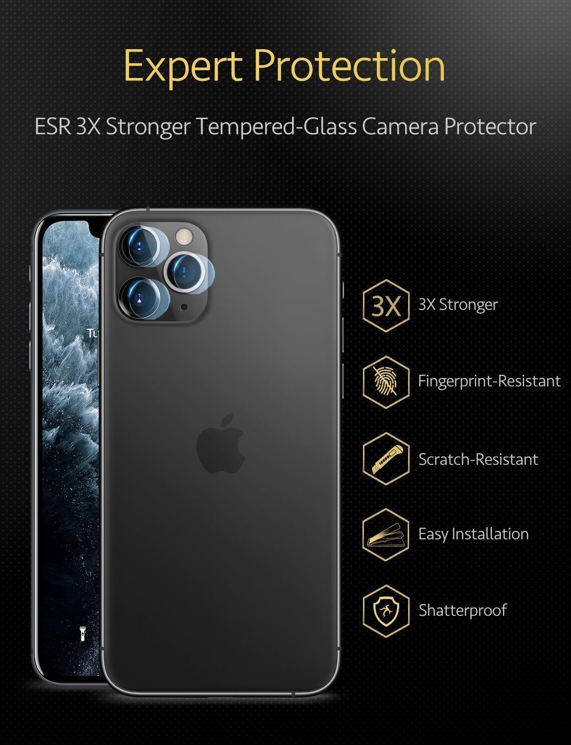 ESR Tempered Glass 9H Camera Lens iPhone 11 Pro/11 Pro Max (2-Pack) ΠΡΟΣΤΑΣΙΑ ΟΘΟΝΗΣ ESR ESR Tempered Glass 9H Camera Lens iPhone 11 Pro/11 Pro Max (2-Pack) - Image 3