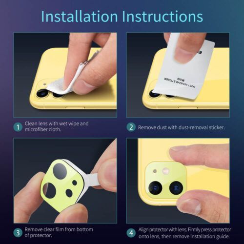 Alternative view of ESR Full Cover 9H Camera Glass iPhone 11 Yellow