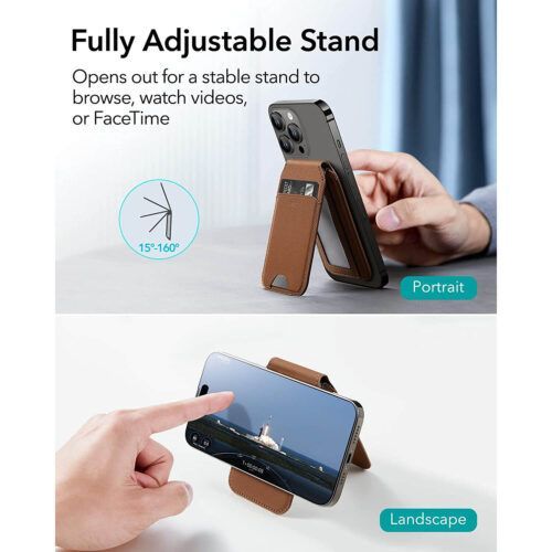 Alternative view of ESR HaloLock MagSafe Vegan Leather Wallet Fold Stand Tan Suede