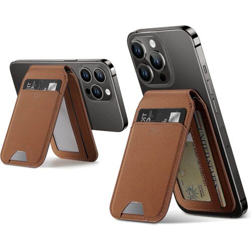 ESR HaloLock MagSafe Vegan Leather Wallet Fold Stand Tan Suede MAGSAFE GADGETS ESR ESR HaloLock MagSafe Vegan Leather Wallet Fold Stand Tan Suede