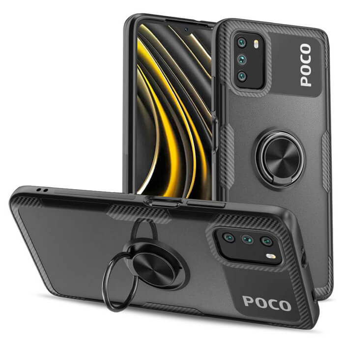 Clear Ring Kickstand Black Xiaomi Poco M3 ΘΗΚΕΣ OEM Clear Ring Kickstand Black Xiaomi Poco M3