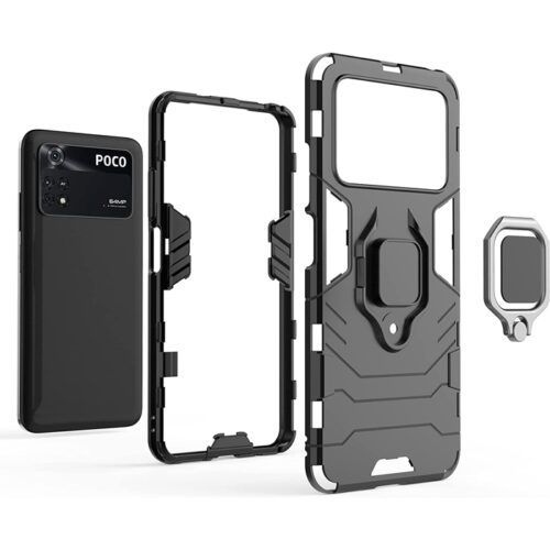 Alternative view of OEM Finger Ring Kickstand Armor Black Xiaomi Poco M4 Pro 4G
