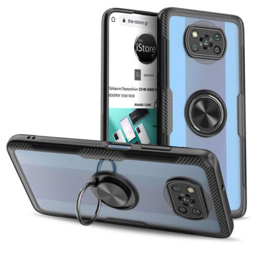 Clear Ring Kickstand Black Xiaomi Poco X3 NFC ΘΗΚΕΣ OEM Clear Ring Kickstand Black Xiaomi Poco X3 NFC