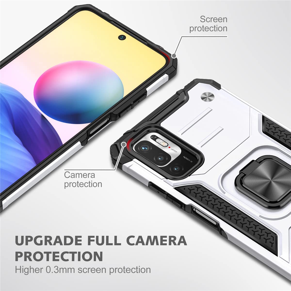 Armor Ringstand Case Silver Xiaomi Redmi Note 10 5G/Poco M3 Pro 5G ΘΗΚΕΣ OEM Armor Ringstand Case Silver Xiaomi Redmi Note 10 5G/Poco M3 Pro 5G - Image 2