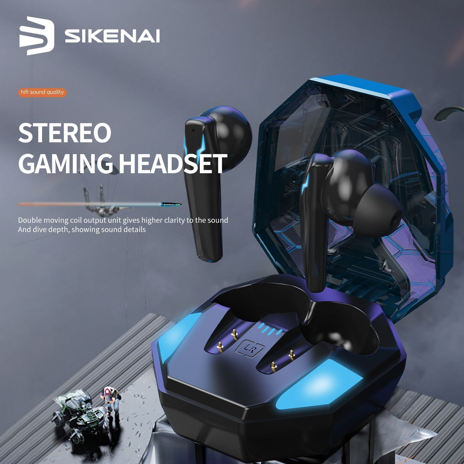 Sikenai Gaming Stereo Wireless Earphones Black (T1000) ΑΚΟΥΣΤΙΚΑ-BLUETOOTH Sikenai Sikenai Gaming Stereo Wireless Earphones Black (T1000) - Image 2