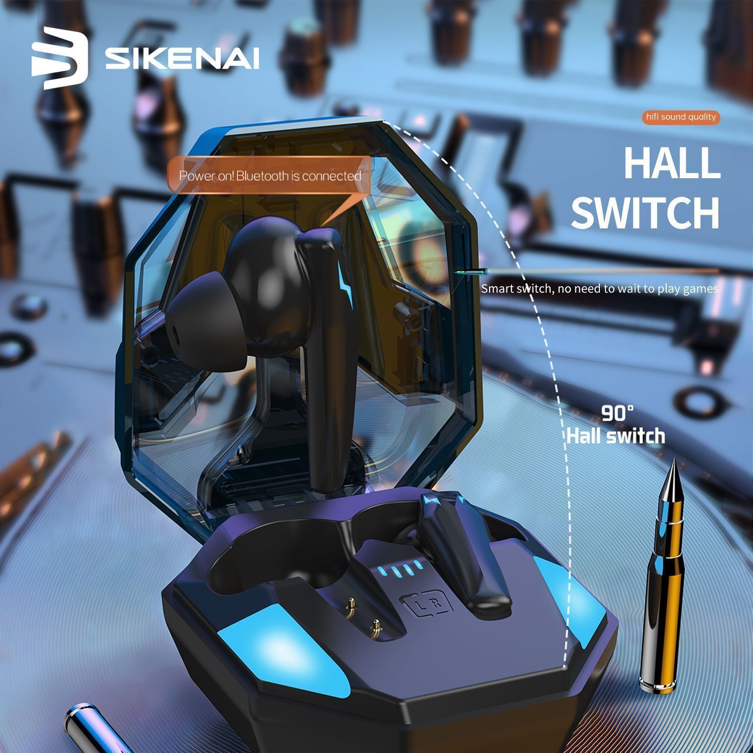 Sikenai Gaming Stereo Wireless Earphones Black (T1000) ΑΚΟΥΣΤΙΚΑ-BLUETOOTH Sikenai Sikenai Gaming Stereo Wireless Earphones Black (T1000) - Image 3
