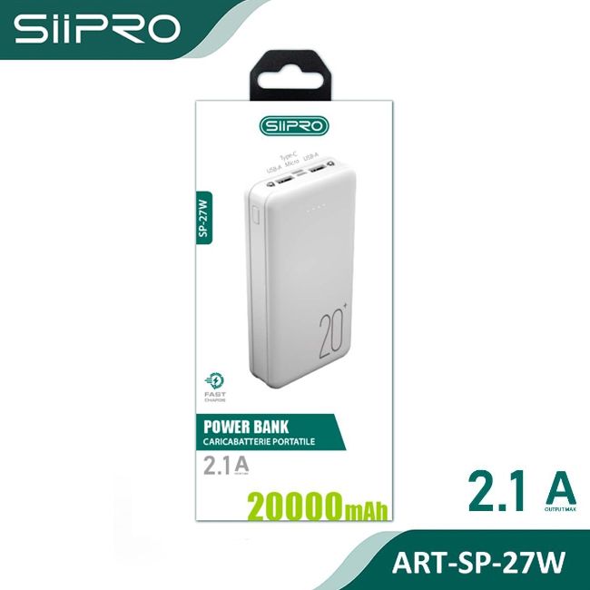 Siipro 1x PD USB-C 2x USB PowerBank 20000mAh White (SP-27W) POWER BANKS SIIPRO Siipro 1x PD USB-C 2x USB PowerBank 20000mAh White (SP-27W) - Image 2