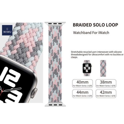 Alternative view of WiWU Braided Stretchy Pink Blue Grey Λουράκι (Size: M) για Apple Watch 38/40/41/42mm Series 10 2024