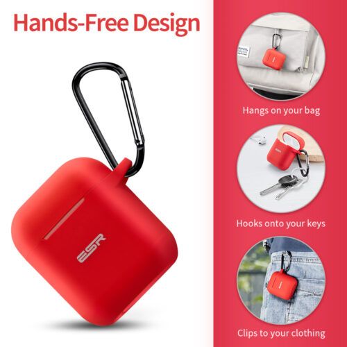 Alternative view of ESR AirPods Protective Silicone Case Red (With Keychain)