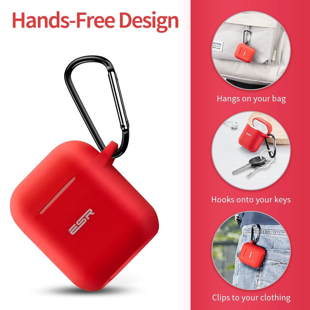 ESR AirPods Protective Silicone Case Red (With Keychain) APPLE AIRPODS ESR ESR AirPods Protective Silicone Case Red (With Keychain) - Image 2
