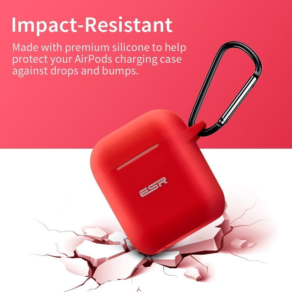 ESR AirPods Protective Silicone Case Red (With Keychain) APPLE AIRPODS ESR ESR AirPods Protective Silicone Case Red (With Keychain) - Image 4