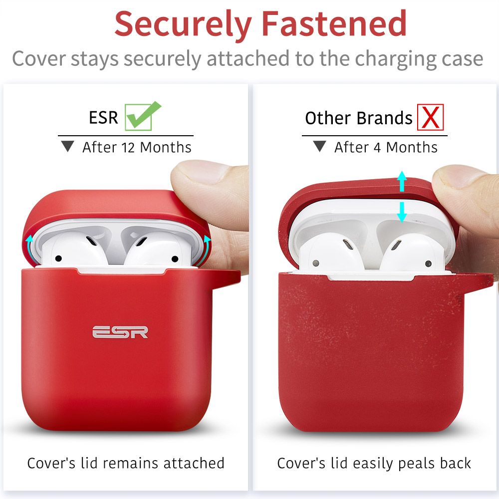 ESR AirPods Protective Silicone Case Red (With Keychain) APPLE AIRPODS ESR ESR AirPods Protective Silicone Case Red (With Keychain) - Image 5
