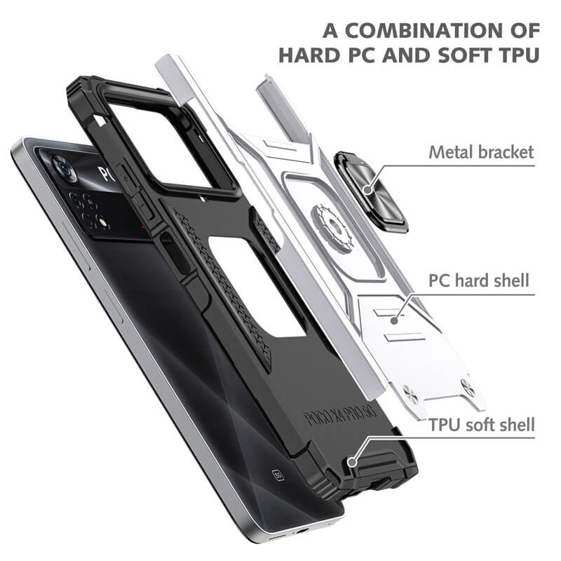 Armor Ringstand Case SIlver Xiaomi Poco M4 5G / Poco M5 ΘΗΚΕΣ OEM Armor Ringstand Case SIlver Xiaomi Poco M4 5G / Poco M5 - Image 3