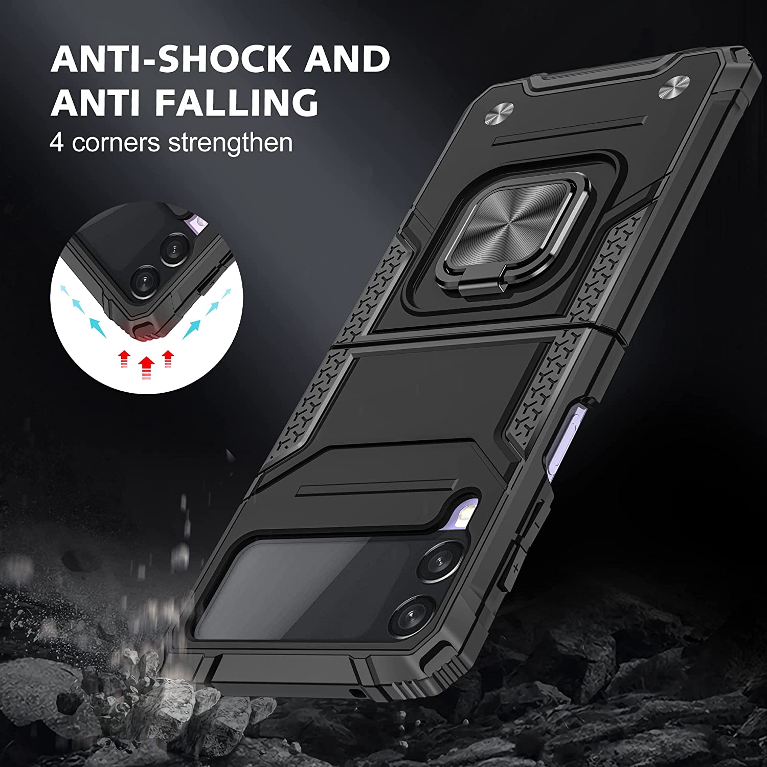 Armor Ringstand Case Black Samsung Galaxy Z Flip4 5G ΘΗΚΕΣ OEM Armor Ringstand Case Black Samsung Galaxy Z Flip4 5G - Image 2