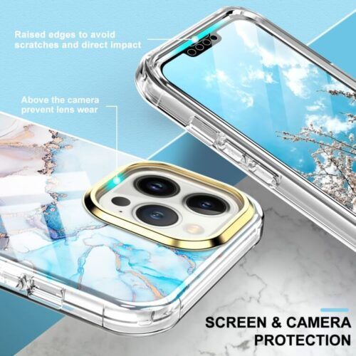 Alternative view of iPhone 13 Pro Max Full Body 360 Case Marble Aquamarine
