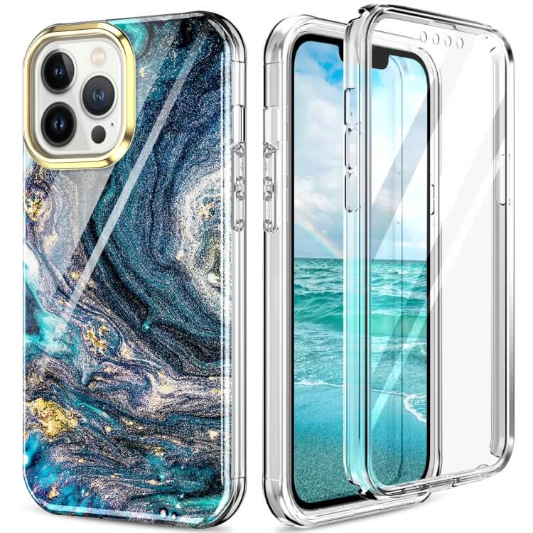 iPhone 13 Pro Max Full Body 360 Case Marble Luxury Blue ΘΗΚΕΣ OEM iPhone 13 Pro Max Full Body 360 Case Marble Luxury Blue