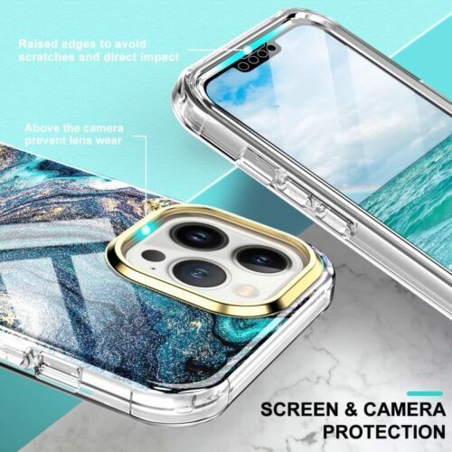 Alternative view of iPhone 13 Pro Max Full Body 360 Case Marble Luxury Blue