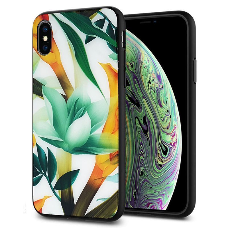 NXE Glass Case iPhone X/Xs Green Flower STOCK OFFERS NXE NXE Glass Case iPhone X/Xs Green Flower