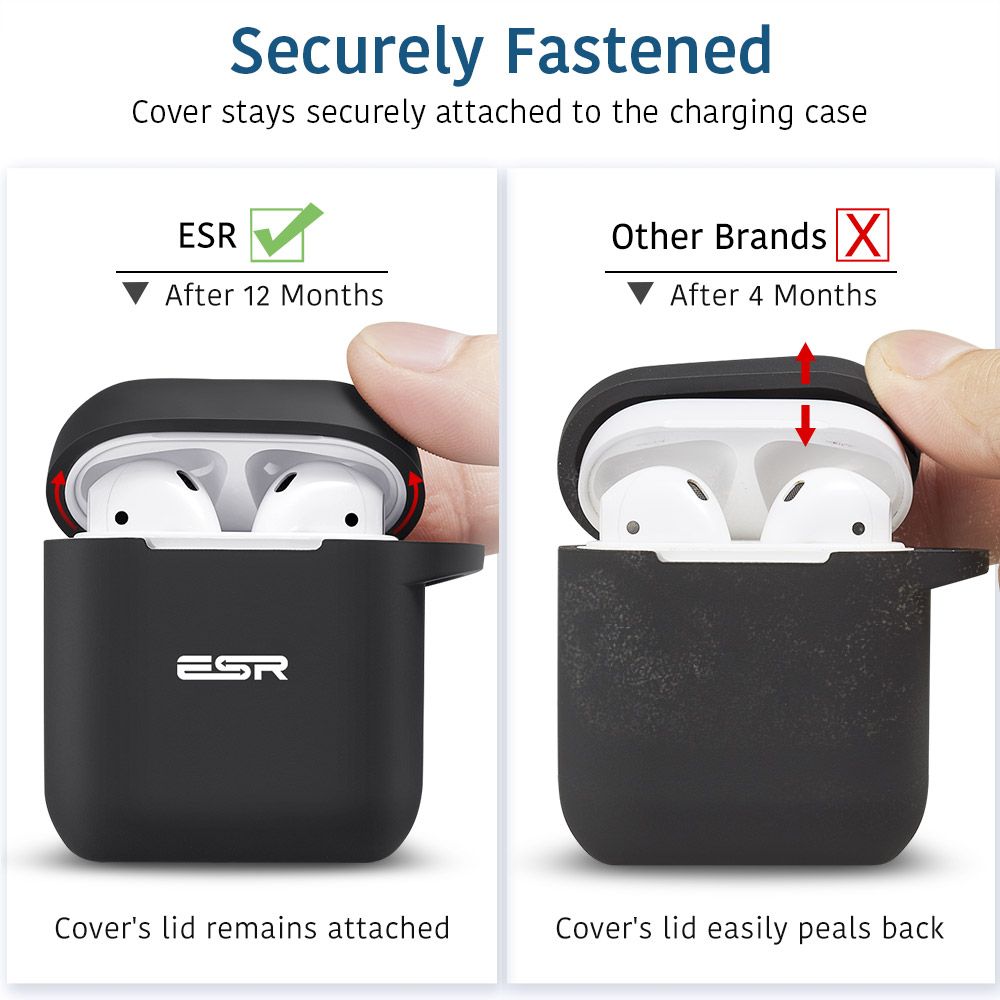 ESR AirPods Protective Silicone Case Black (With Keychain) APPLE AIRPODS ESR ESR AirPods Protective Silicone Case Black (With Keychain) - Image 8