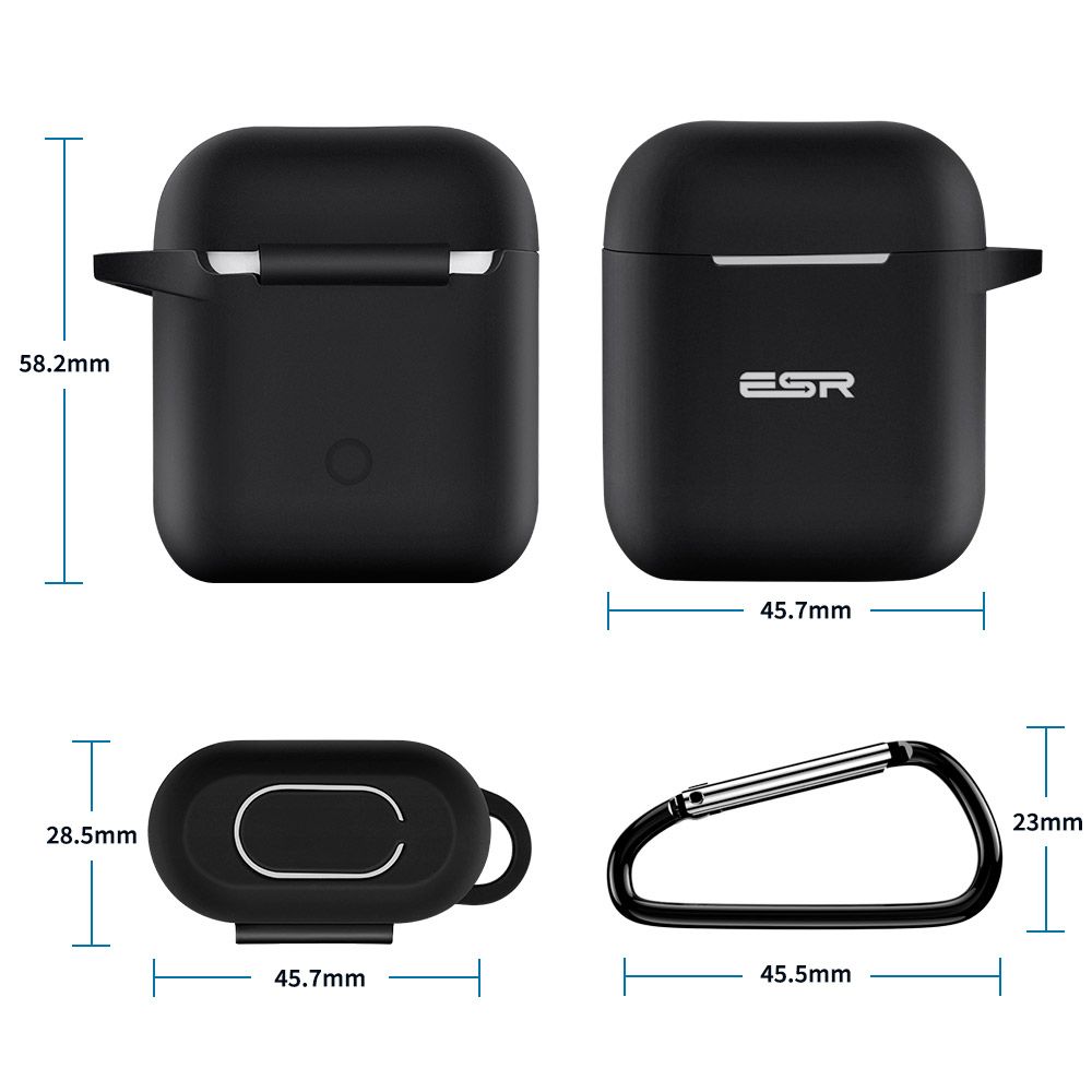 ESR AirPods Protective Silicone Case Black (With Keychain) APPLE AIRPODS ESR ESR AirPods Protective Silicone Case Black (With Keychain) - Image 4