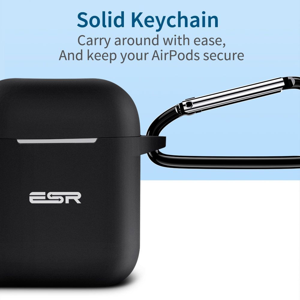 ESR AirPods Protective Silicone Case Black (With Keychain) APPLE AIRPODS ESR ESR AirPods Protective Silicone Case Black (With Keychain) - Image 3