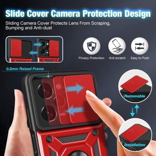 Alternative view of Combo Kickstand Slide Camera Case Red Xiaomi Poco X5 Pro 5G