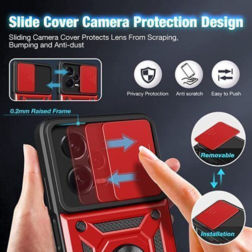 Alternative view of Combo Kickstand Slide Camera Case Red Xiaomi Redmi Note 12 5G