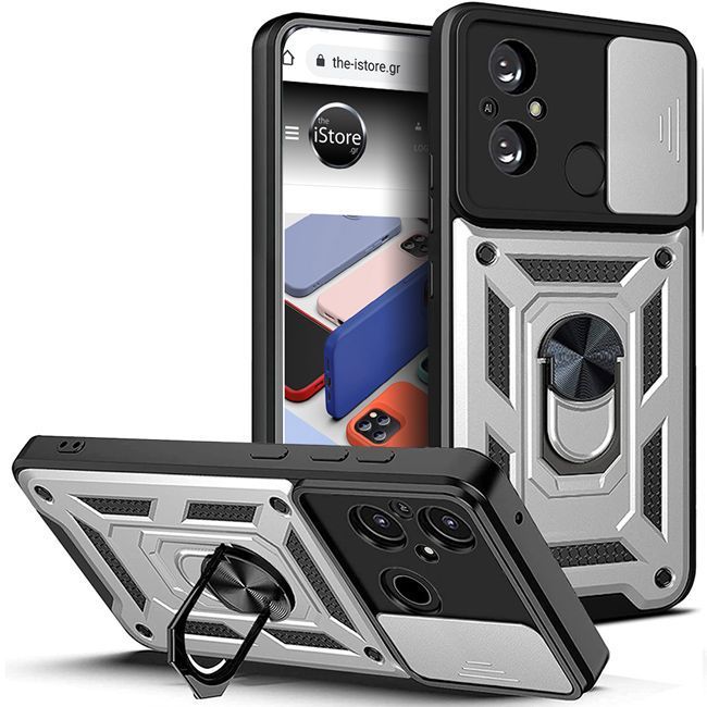 Combo Kickstand Slide Camera Case Silver Xiaomi Redmi 12C ΘΗΚΕΣ OEM Combo Kickstand Slide Camera Case Silver Xiaomi Redmi 12C