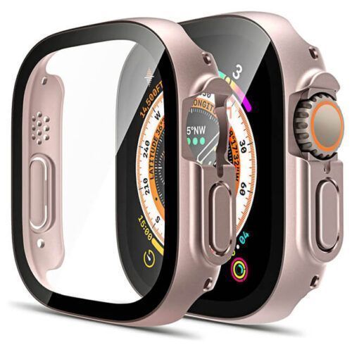 2-in-1 Hard Frame Rose Gold + Tempered Glass Apple Watch 49mm APPLE WATCH OEM 2-in-1 Hard Frame Rose Gold + Tempered Glass Apple Watch 49mm