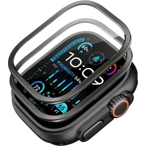 (2 Pack) ESR Armorite Ultra-Tough Tempered Glass Black Apple Watch Ultra 49mm