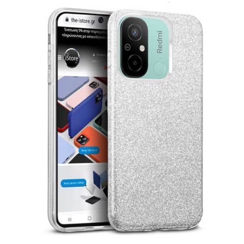 Θήκη Hybrid Strass Silver Xiaomi Redmi 12C ΘΗΚΕΣ OEM Θήκη Hybrid Strass Silver Xiaomi Redmi 12C