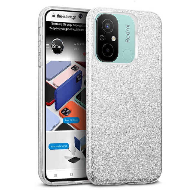 Θήκη Hybrid Strass Silver Xiaomi Redmi 12C ΘΗΚΕΣ OEM Θήκη Hybrid Strass Silver Xiaomi Redmi 12C
