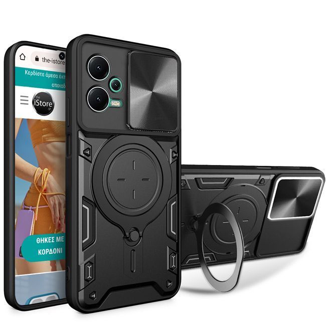Θήκη Shockproof Ringstand Slide Camera Black Xiaomi Redmi Note 12 5G ΘΗΚΕΣ Orso Θήκη Shockproof Ringstand Slide Camera Black Xiaomi Redmi Note 12 5G