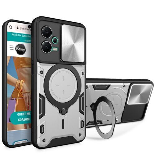 Θήκη Shockproof Ringstand Slide Camera Silver Xiaomi Redmi Note 12 5G ΘΗΚΕΣ Orso Θήκη Shockproof Ringstand Slide Camera Silver Xiaomi Redmi Note 12 5G