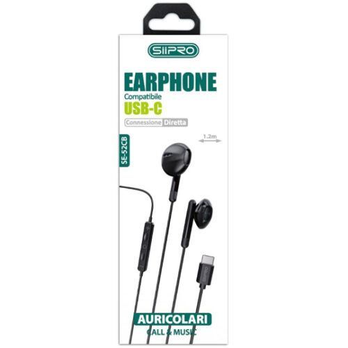 Alternative view of Siipro Earphone USB-C with Microphone Black (SE-52CB)