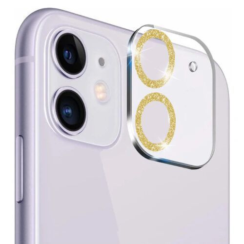 Glitter Full Cover 9H Camera Glass iPhone 11 Clear Gold