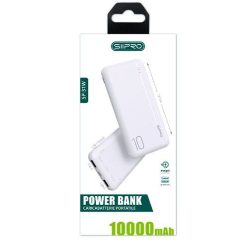 Alternative view of Siipro 1x PD USB-C 2x USB PowerBank 10000mAh White (SP-31W)