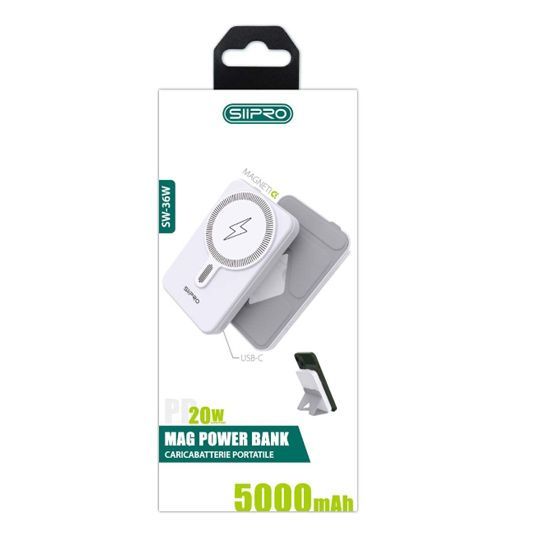 Siipro Magnetic MagSafe PowerBank 5000mAh with Folding Stand White 15W (SW-36W) POWERBANK MAGSAFE SIIPRO Siipro Magnetic MagSafe PowerBank 5000mAh with Folding Stand White 15W (SW-36W) - Image 2