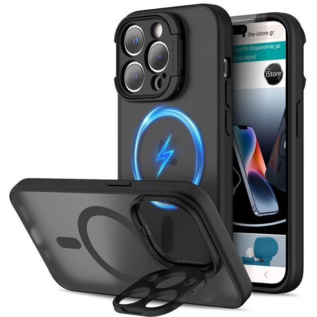 Θήκη Orso Hybrid Camera Protection Stand MagSafe Frosted Black iPhone 14 Pro STOCK OFFERS Orso Θήκη Orso Hybrid Camera Protection Stand MagSafe Frosted Black iPhone 14 Pro