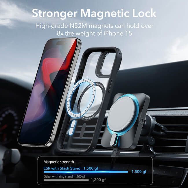 Θήκη ESR Classic Hybrid with Stash Stand HaloLock MagSafe Clear Black iPhone 15 Pro ΘΗΚΕΣ ESR Θήκη ESR Classic Hybrid with Stash Stand HaloLock MagSafe Clear Black iPhone 15 Pro - Image 5