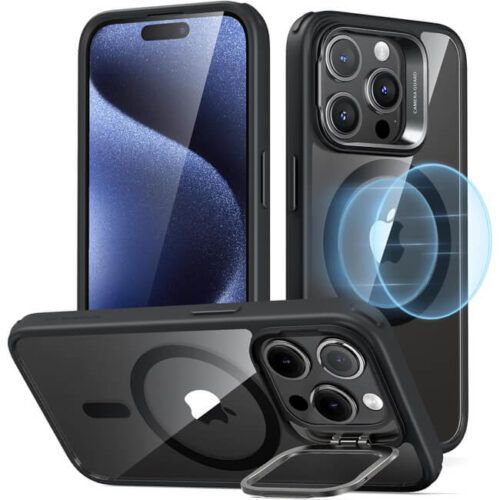Θήκη ESR Classic Hybrid with Stash Stand HaloLock MagSafe Clear Black iPhone 15 Pro ΘΗΚΕΣ ESR Θήκη ESR Classic Hybrid with Stash Stand HaloLock MagSafe Clear Black iPhone 15 Pro