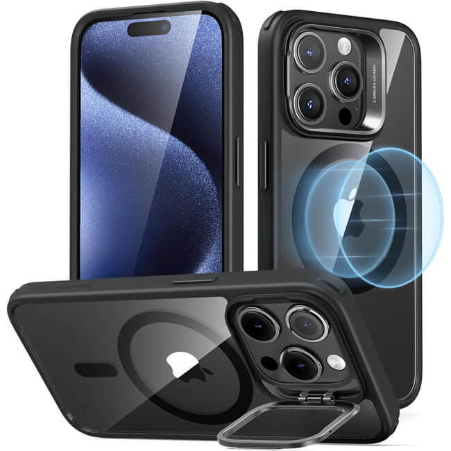 Θήκη ESR Classic Hybrid with Stash Stand HaloLock MagSafe Clear Black iPhone 15 Pro ΘΗΚΕΣ ESR Θήκη ESR Classic Hybrid with Stash Stand HaloLock MagSafe Clear Black iPhone 15 Pro