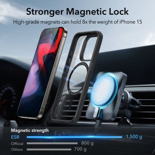 Alternative view of Θήκη ESR Classic Hybrid HaloLock MagSafe Clear Black iPhone 15 Pro
